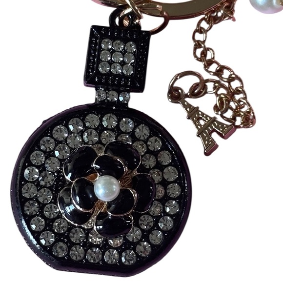 Pearl Luxury Keychain Crystal Perfume Bottle Pendant Car Wallet Handbag Key Ring - Picture 3 of 9